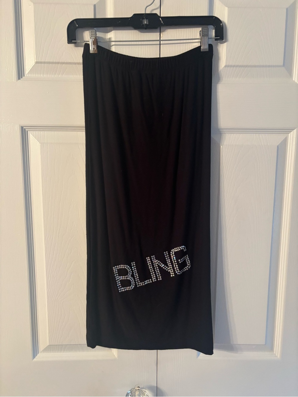 Black 'Bling' Elastic Waist Midi Skirt